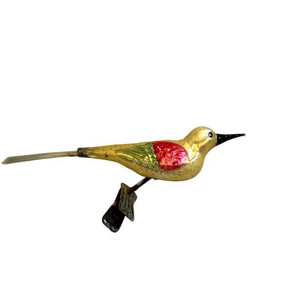 German Antique Gold Glass Bird Clip On Vintage Christmas Ornament 1930's - Picture 1 of 6